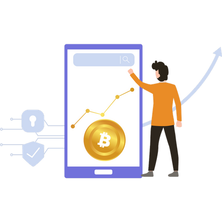 Aplicación móvil de inversión en bitcoins.  Ilustración