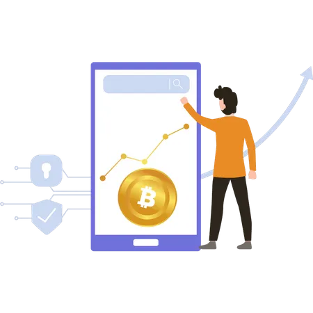 Aplicación móvil de inversión en bitcoins.  Ilustración