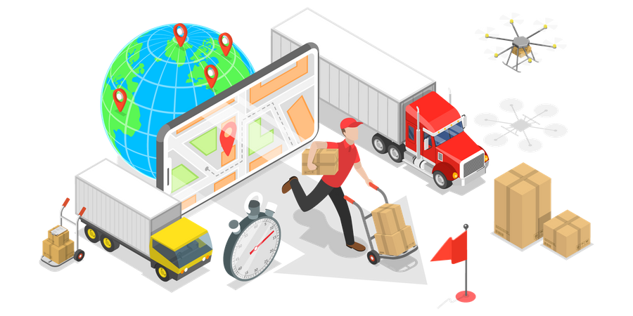 Aplicación de logística inteligente para seguimiento de entregas  Ilustración