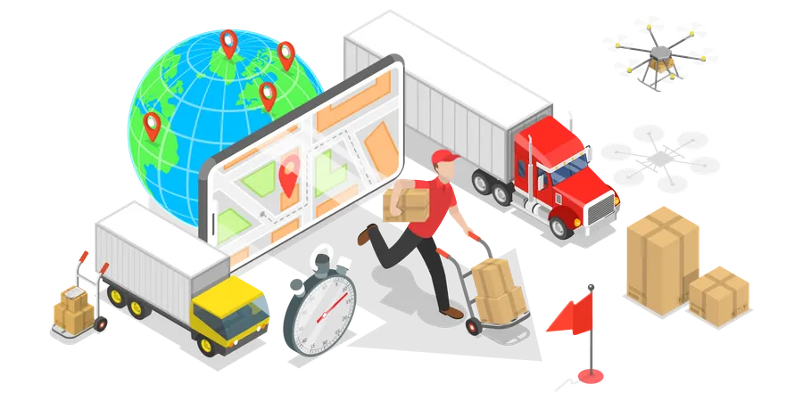 Aplicación de logística inteligente para seguimiento de entregas  Ilustración