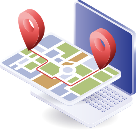 Aplicación de mapas de viaje con ubicación de computadora  Ilustración