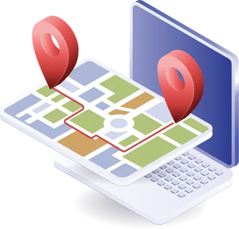 Aplicación de mapas de viaje con ubicación de computadora  Ilustración