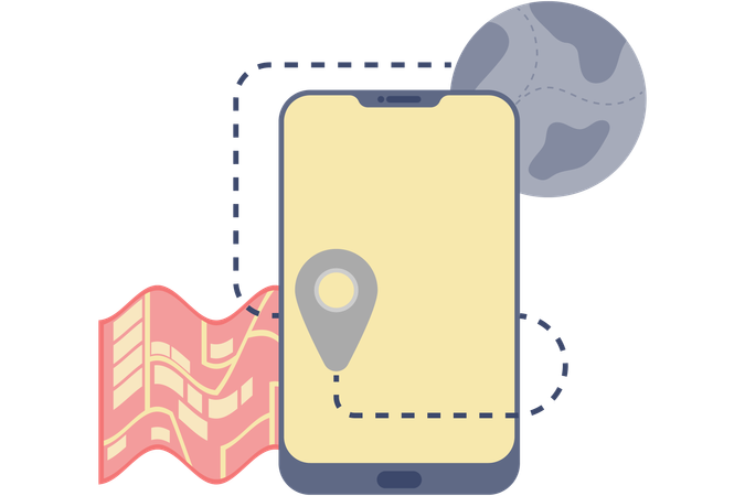 Aplicación de mapas de viaje en teléfono inteligente  Ilustración