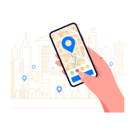 Navegación GPS móvil en aplicación para smartphone  Ilustración