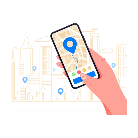 Navegación GPS móvil en aplicación para smartphone  Ilustración