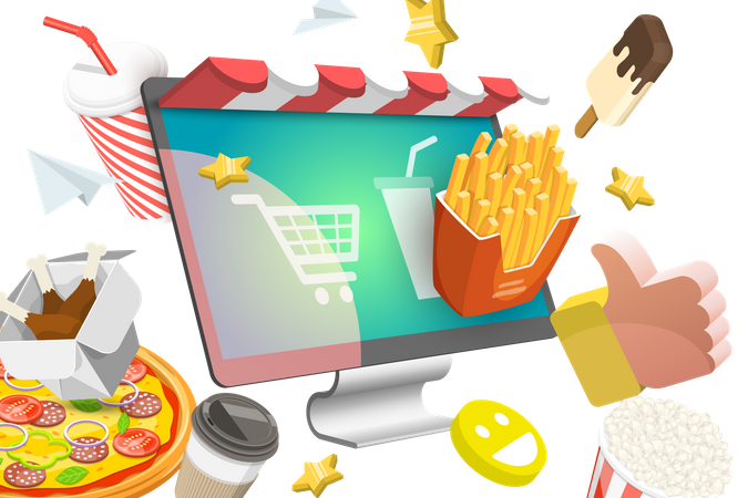 Aplicación de pedidos de comida para restaurantes y cafeterías  Ilustración