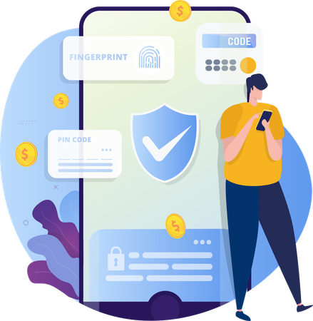 Aplicación de seguridad con huella digital o código de acceso  Ilustración
