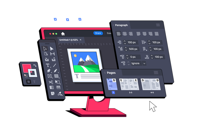 Aplicación de software de autoedición y diseño de diseño de páginas  Ilustración