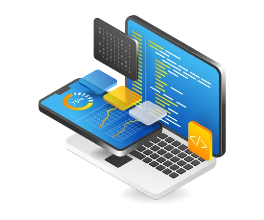 Aplicación de tecnología de programación de analistas de teléfonos inteligentes.  Ilustración