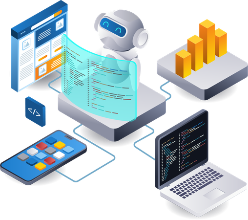 Aplicación de tecnología robótica para desarrolladores web.  Ilustración