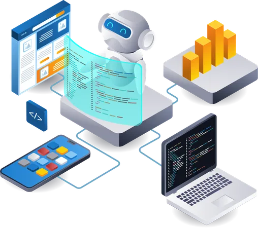 Aplicación de tecnología robótica para desarrolladores web.  Ilustración