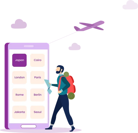 Aplicación de viajes en línea  Ilustración