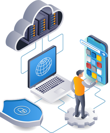 Tecnología de teléfono inteligente de computadora de aplicación de desarrollador web  Ilustración