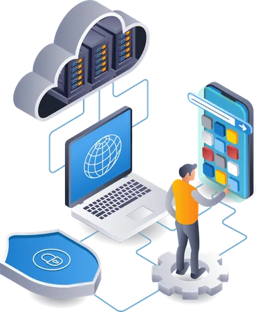 Tecnología de teléfono inteligente de computadora de aplicación de desarrollador web  Ilustración