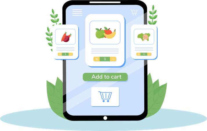 Aplicación móvil de comestibles en línea  Ilustración