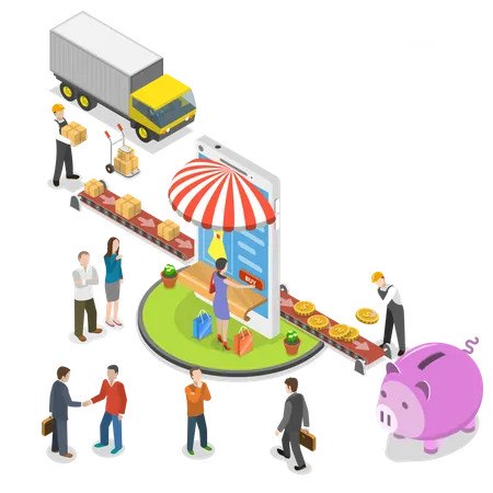 Aplicación móvil de compras de comercio electrónico.  Ilustración