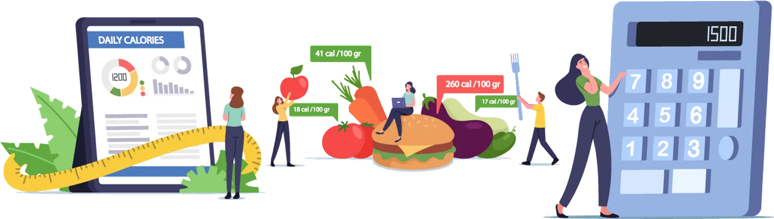 Aplicación móvil de fitness y dieta.  Ilustración