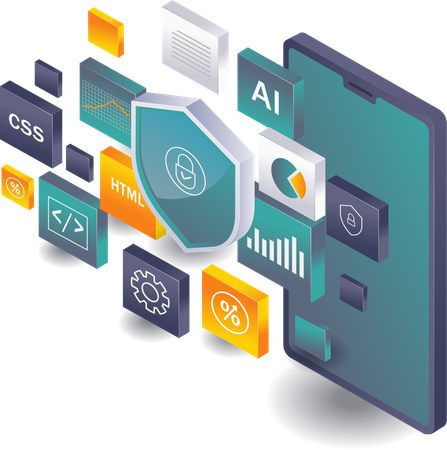 Seguridad de aplicaciones para teléfonos inteligentes y tecnología de lenguaje de programación  Ilustración