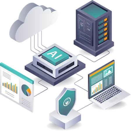 Aplicaciones de inteligencia artificial en el desarrollo de servidores en la nube  Ilustración