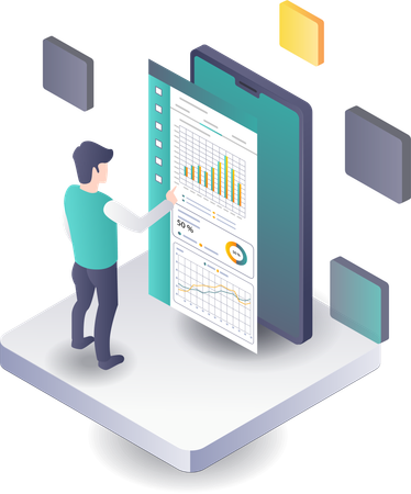 Aplicaciones de teléfonos inteligentes para análisis de datos profesionales  Ilustración