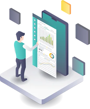 Aplicaciones de teléfonos inteligentes para análisis de datos profesionales  Ilustración