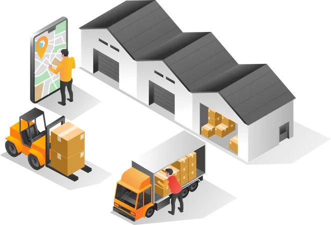 Aplicativo de armazém de entrega de mercadorias  Ilustração