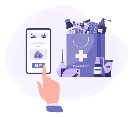 Aplicativo de compras de medicamentos on-line  Ilustração