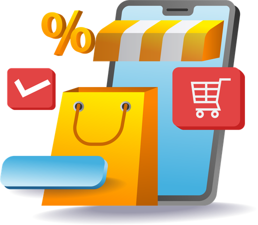Aplicativo de compras online com tecnologia de smartphone  Ilustração