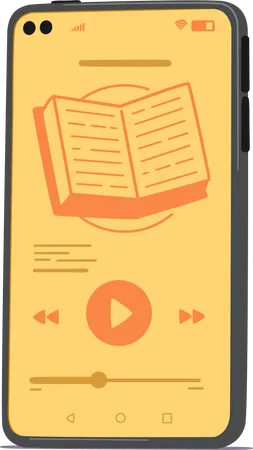 Smartphone Com Aplicativo Para Ouvir Audiolivros Na Tela Biblioteca Online Aplicativo Para Estudar E Ouvir Conteudo Multimidia De Audiolivro Ou Podcast Aplicativo Para Celular Ilustra O Vetorial De Desenho Animado Ilustração