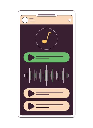 Aplicativo de música na tela do smartphone  Ilustração