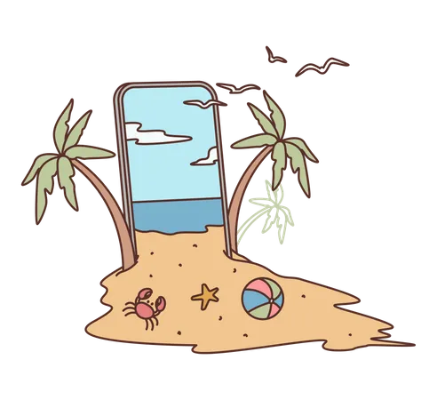 Aplicativo de reserva de férias na praia  Ilustração