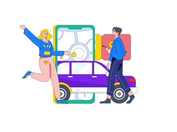 Aplicativo de reserva de táxi  Ilustração