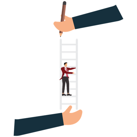 Apoio empresarial para atingir a meta de carreira ou ajudar a subir a escada do conceito de sucesso  Ilustração