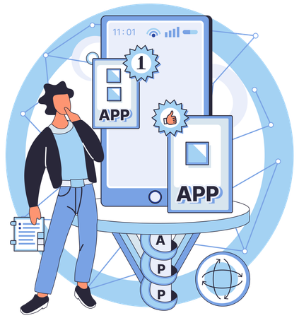 App developer doing application testing  Illustration