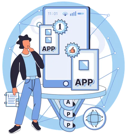 App developer doing application testing  Illustration