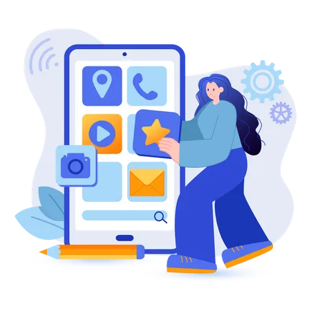 App Development Concept Developer Creates Interface Of Mobile Application Scene Development Of Programs Apps Software Ui Design Process Vector Illustration With People Character In Flat Design Illustration