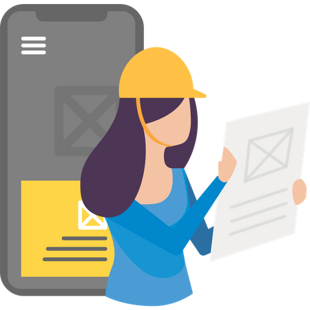 App-Entwicklung und Design mit einer Entwicklerin Illustration