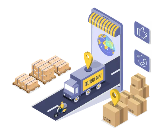 Aplicativo de serviço de logística de compras online  Ilustração