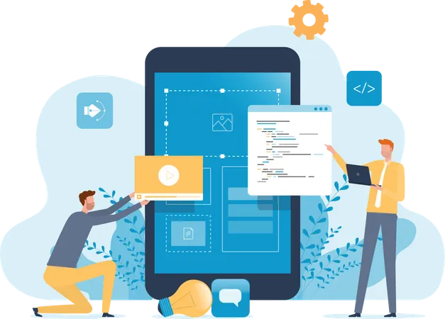 Business Mobile Application Developer And Designer Team Working Process Concept Illustration