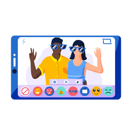 App with happy couple in glasses  Illustration