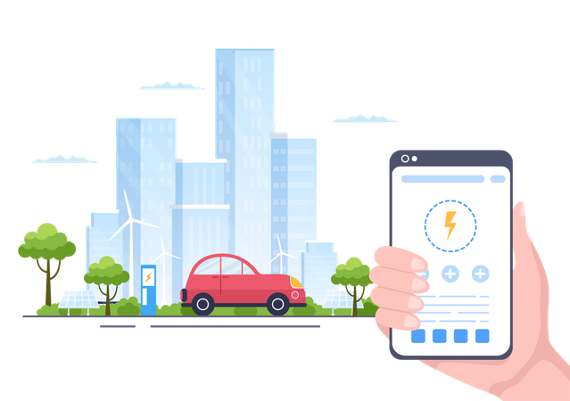 App zum Aufladen von Elektroautos  Illustration
