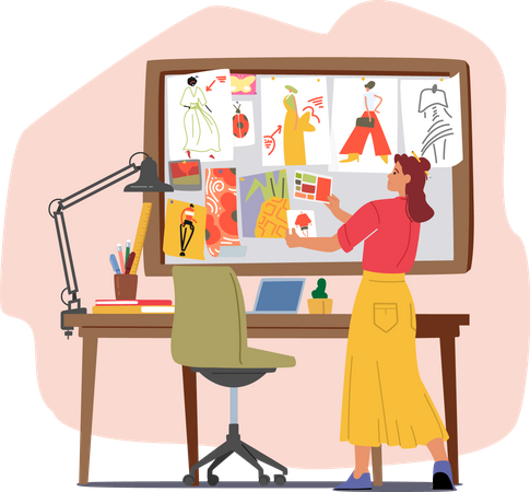 Apparel Designer choosing pattern for dress  Illustration