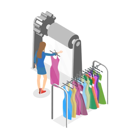 3 D Isometric Flat Vector Illustration Of Apparel Manufacturing Clothes Factory Item 1 Illustration