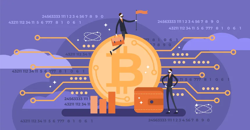 Mini persone piatte con bitcoin  Illustration