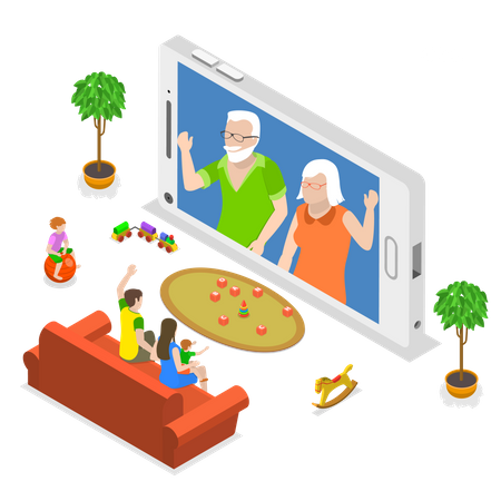 Appel vidéo avec des membres de la famille  Illustration