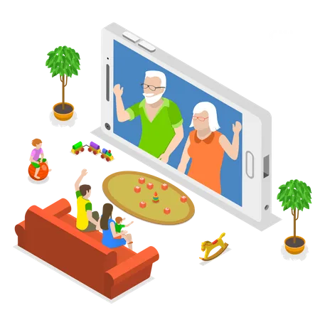 Appel vidéo avec des membres de la famille  Illustration