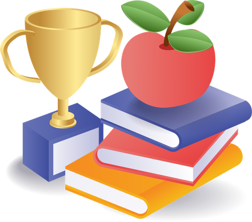 Apple book stack school equipment with trophy  Illustration