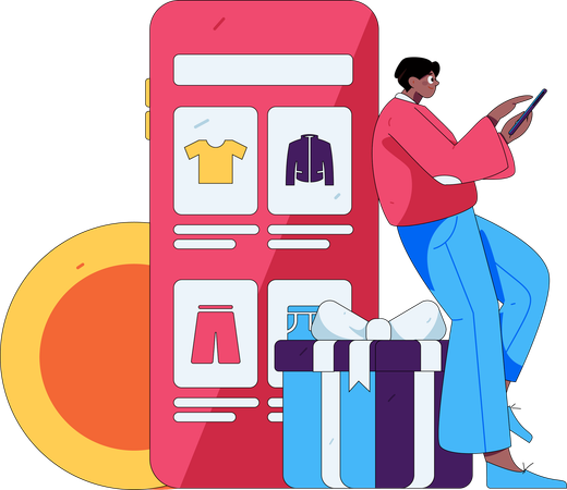 Un homme surfe sur une application de vêtements pour faire du shopping  Illustration