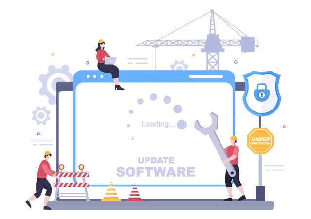 Application developer updating system software  Illustration