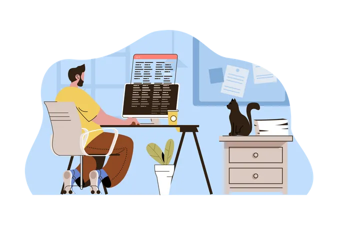 Successful Freelancer Concept Man Working On Computer On Project Situation Financially Success Business People Scene Vector Illustration With Flat Character Design For Website And Mobile Site Illustration